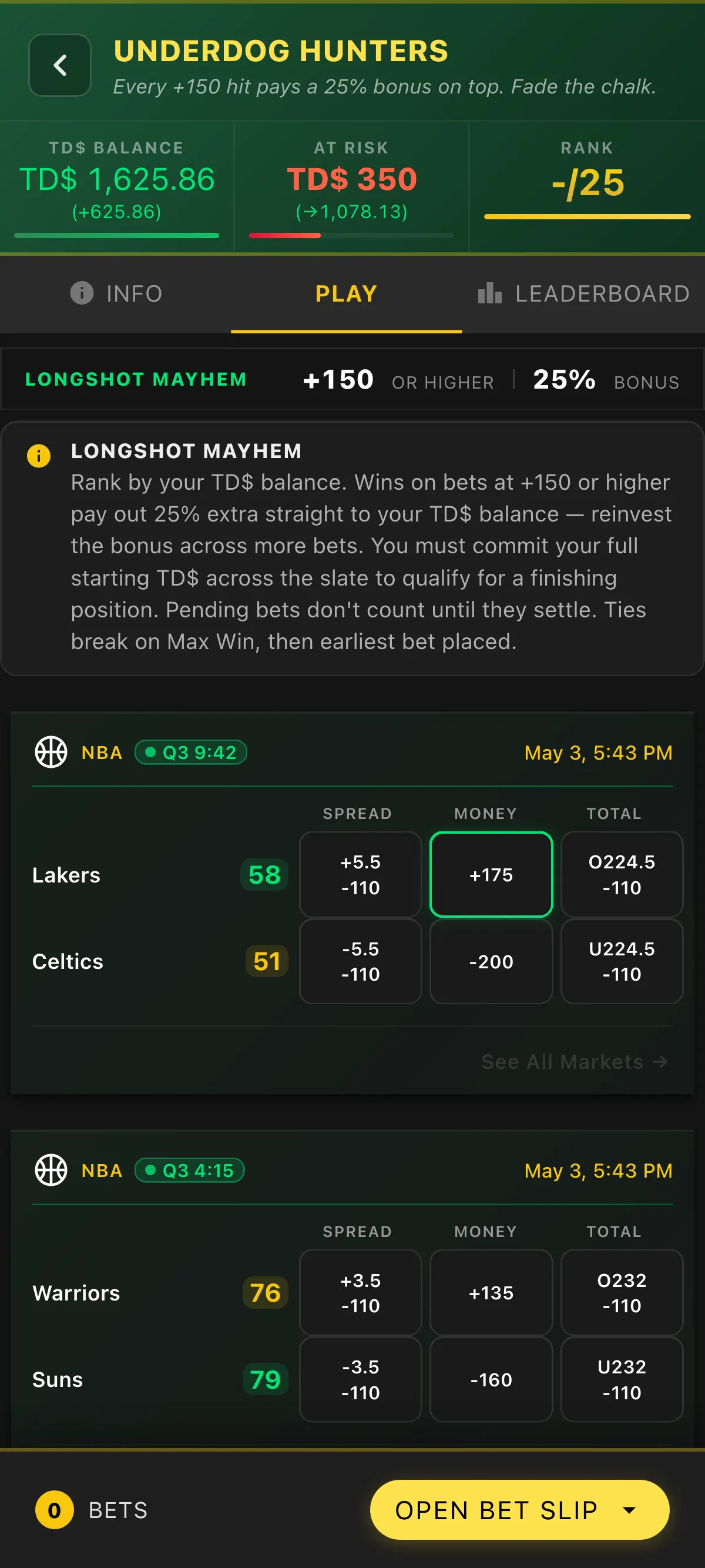 Bet Max Longshot game mode screen