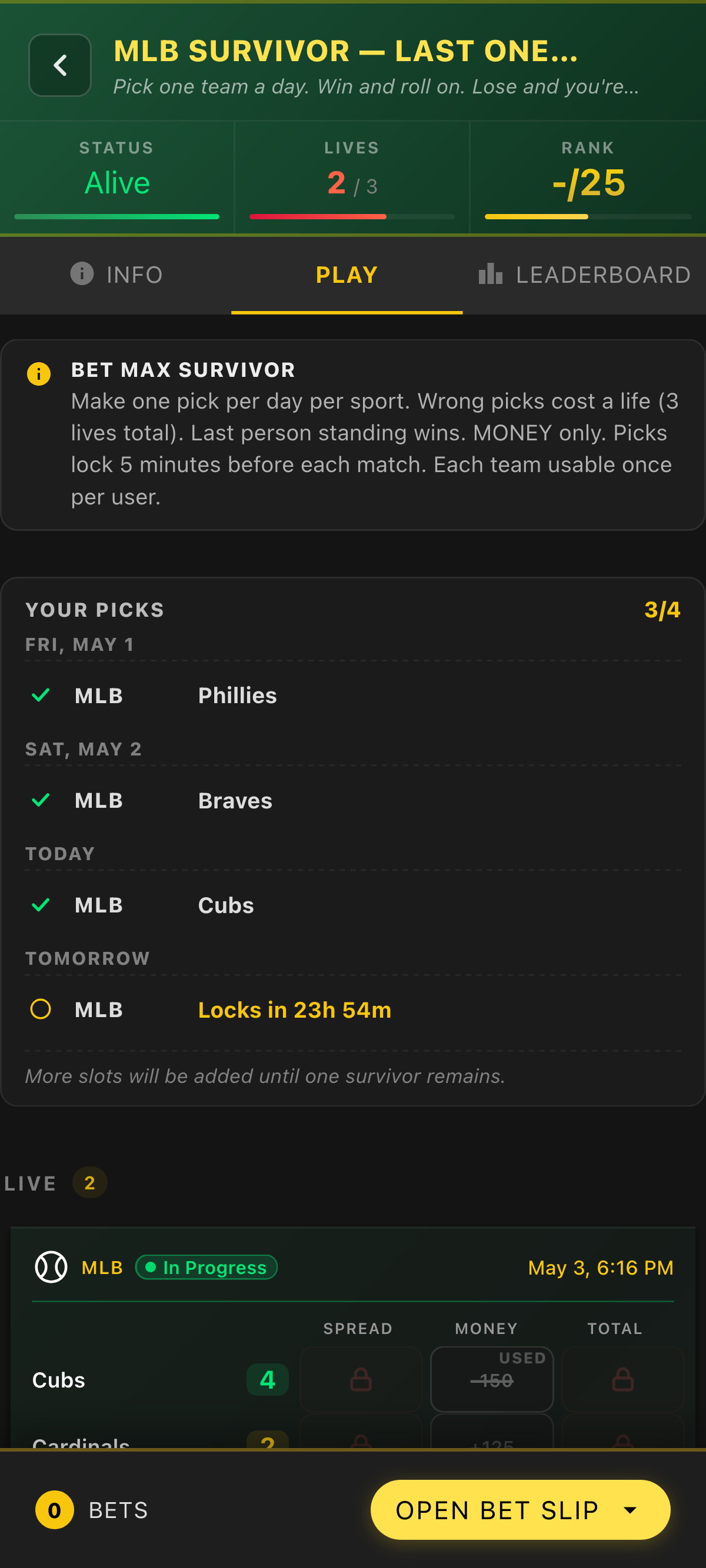 Bet Max Survivor game mode screen