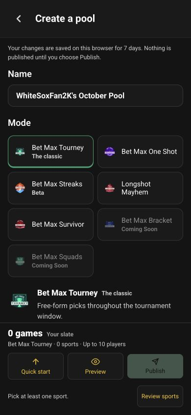 Create a Bet Max Pool