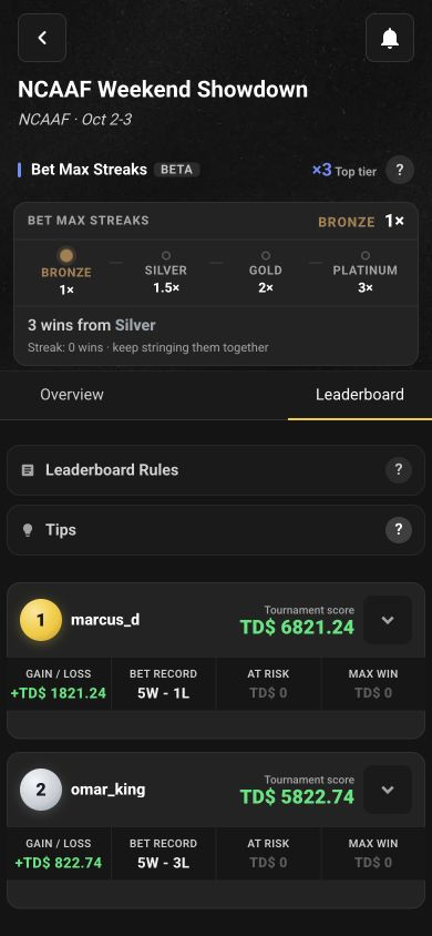 Bet Max Streaks game mode screen